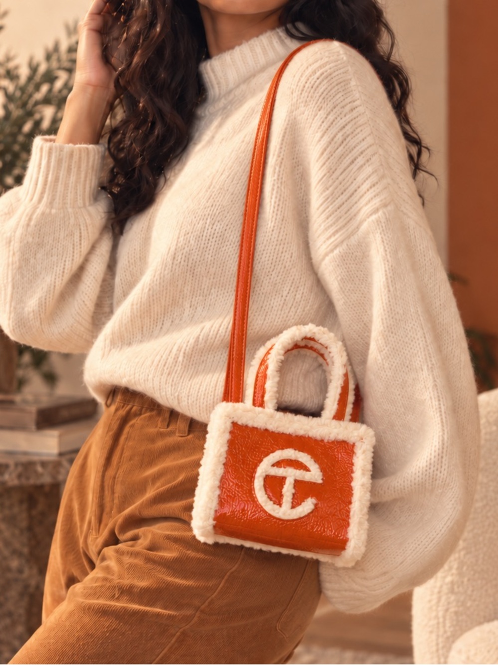 UGG x TELFAR Small Shopper Crinkle Spicy Pumpkin Shearling Bag NWT